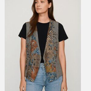 Vintage Chico’s Wool Blend Boho Patchwork Beaded Vest Sz 1